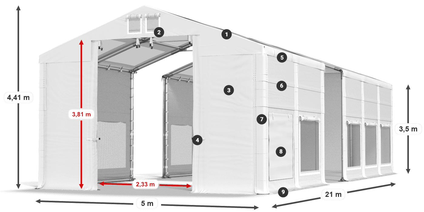 Toit: MS T 580 PVC Murs: SD M 500 PVC Légende de 2,5 m