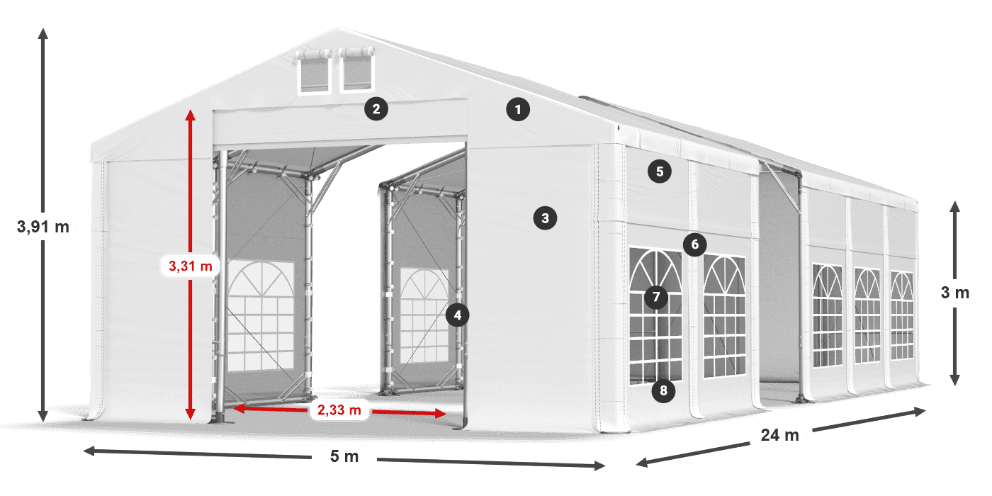 Toit: MS 580 PVC Murs: FR 620 PVC 3m légende
