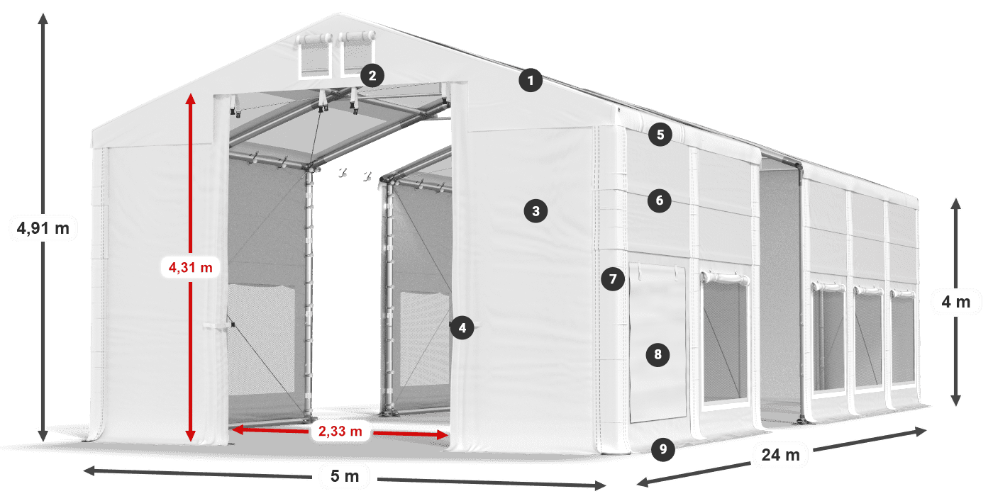 Toit: MS T 580 PVC Murs: SD M 500 PVC Légende de 4m