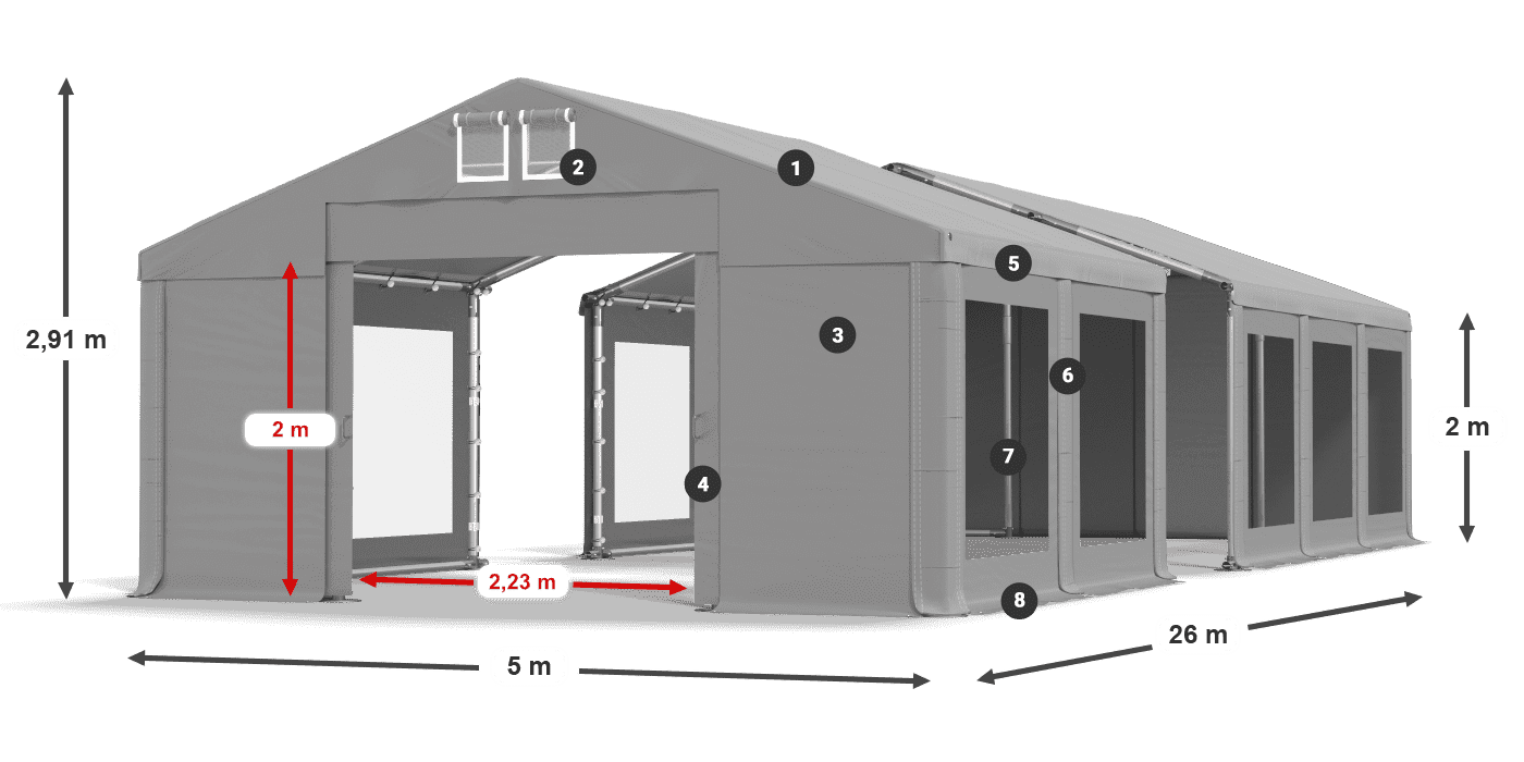 Toit: MS 580 PVC Murs: MS 580 PVC 2m légende