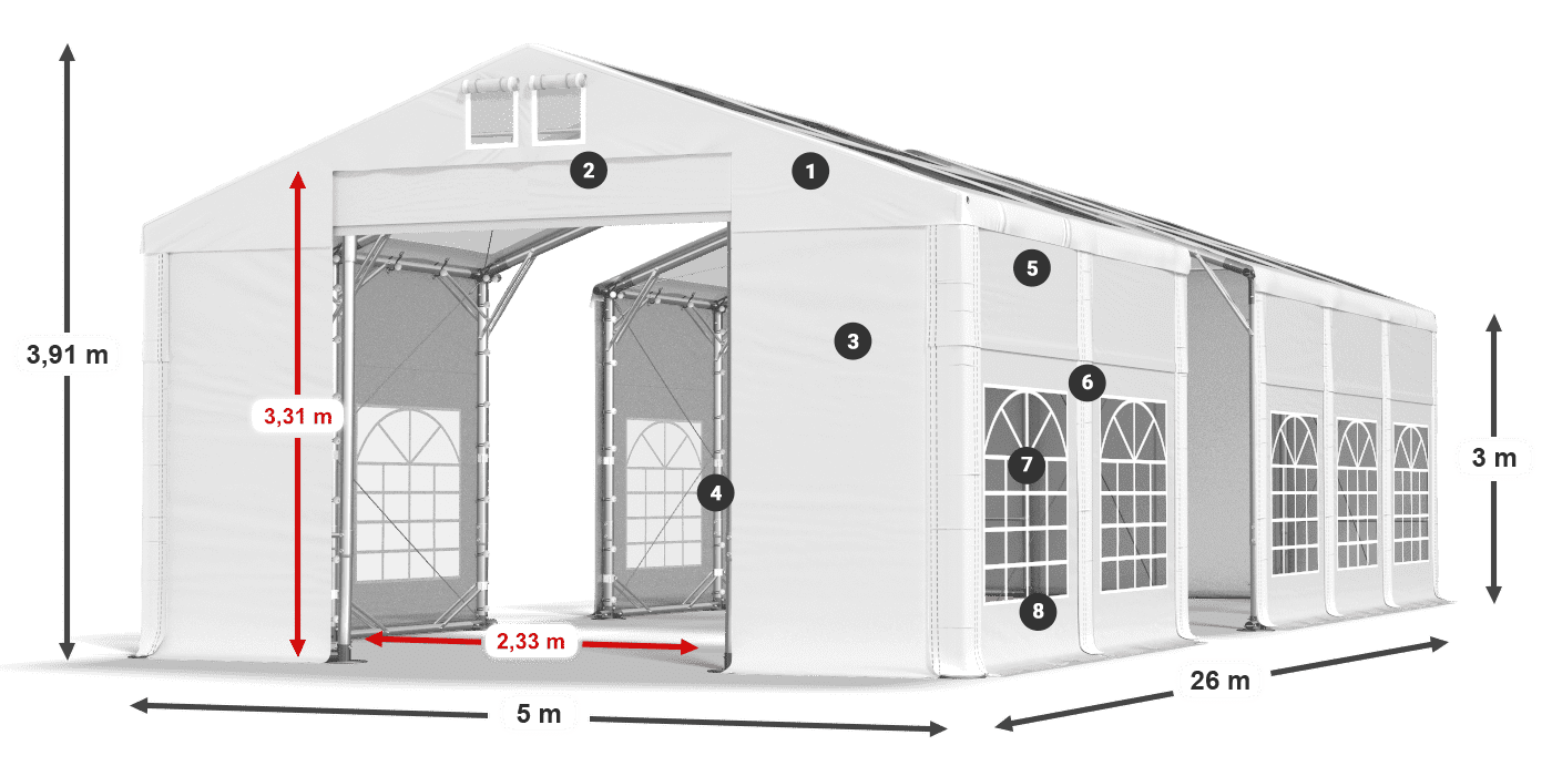 Toit: MS T 580 PVC Murs: FR 620 PVC 3m légende