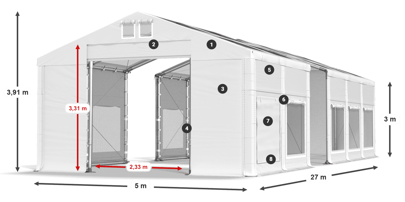 Toit: MS T 580 PVC Murs: SD M 500 PVC 3m légende