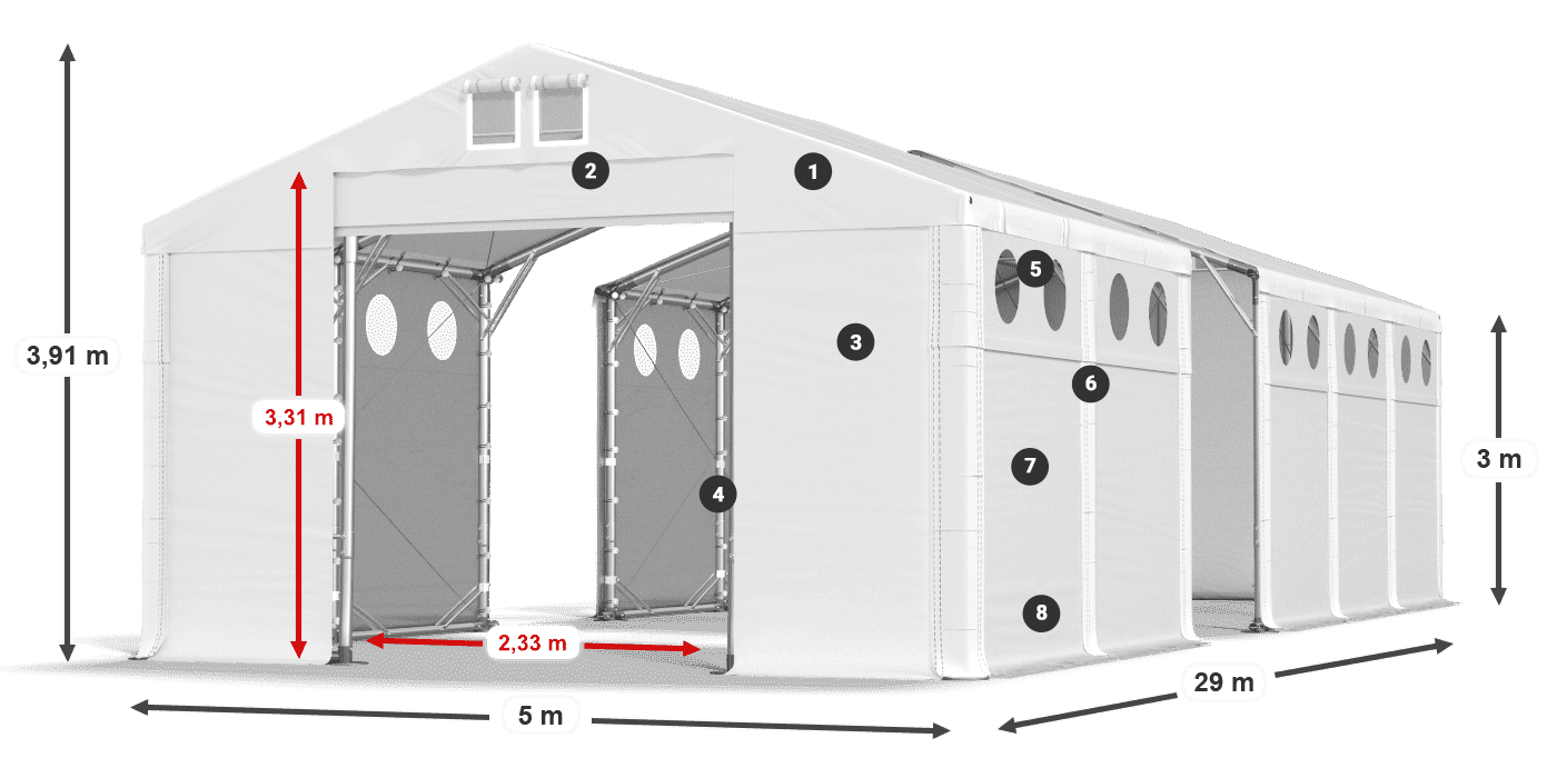 Toit: MS 580 PVC Murs: SD O 500 PVC 3m légende