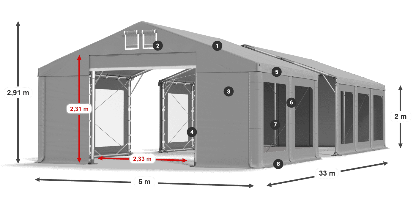 Toit: MS 580 PVC Murs: MS 580 PVC 2m légende