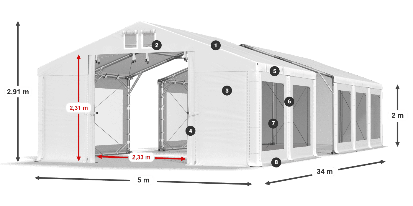 Toit: MS 580 PVC Murs: MS 580 PVC 2m légende