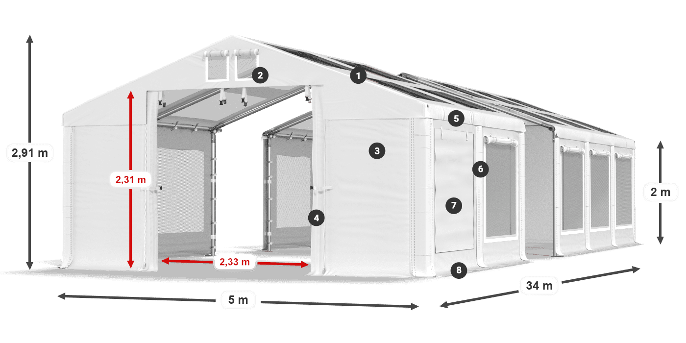 Toit: MS T 580 PVC Murs: SDM 500 PVC 2m légende