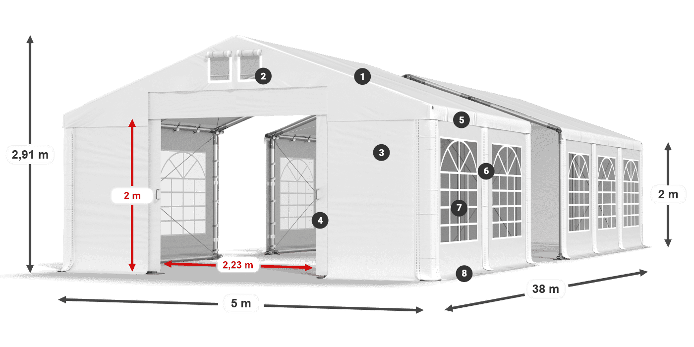 Toit: FR 620 PVC Murs: SD 500 PVC 2m légende