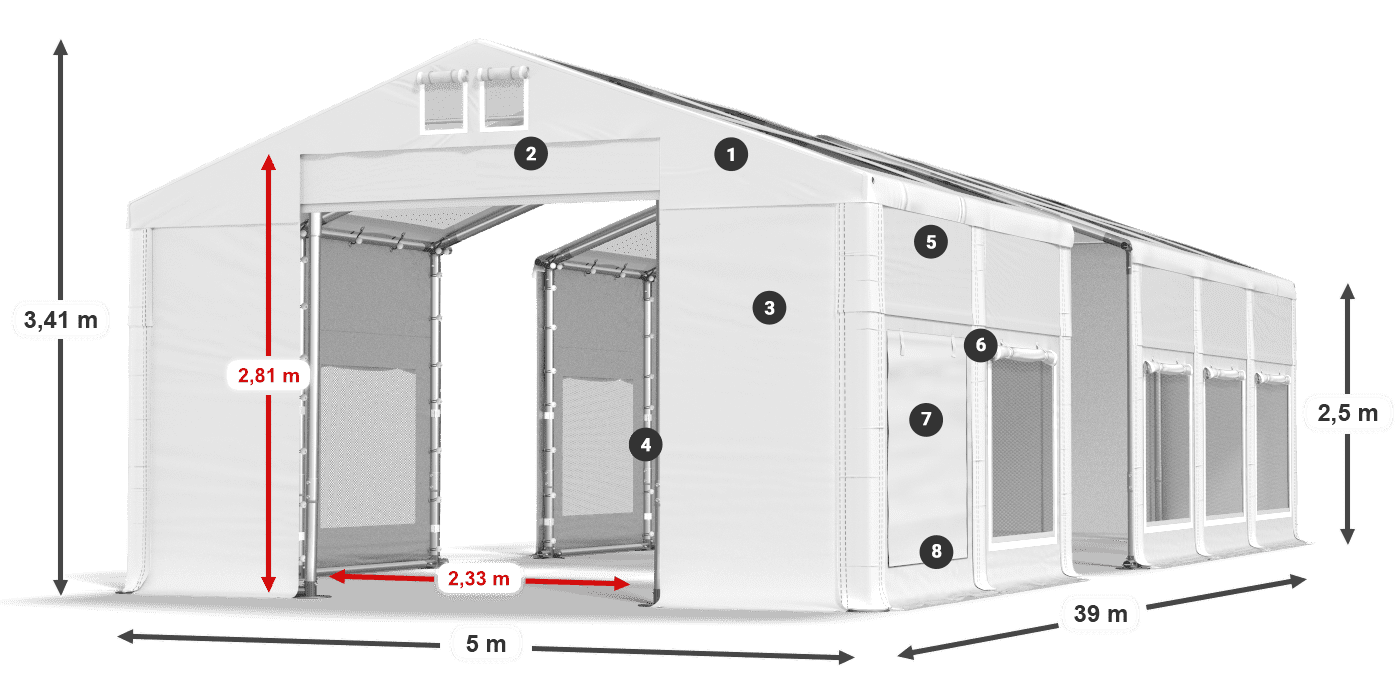 Toit: MS T 580 PVC Murs: SD M 500 PVC Légende de 2,5 m