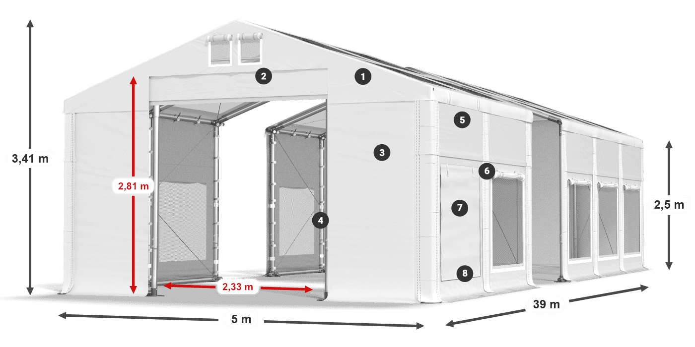 Toit: MS T 580 PVC Murs: SD M 500 PVC Légende de 2,5 m