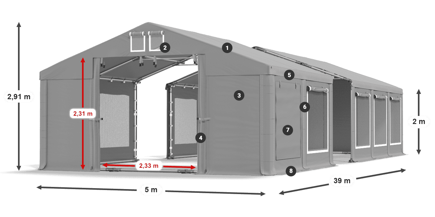 Toit: MS 580 PVC Murs: SD M 500 PVC 2m légende