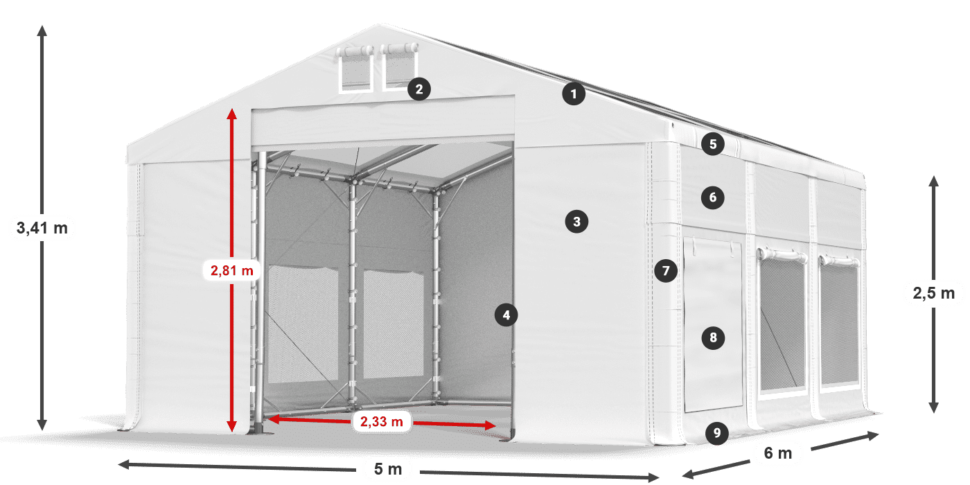 Toit: MS T 580 PVC Murs: SD M 500 PVC Légende de 2,5 m