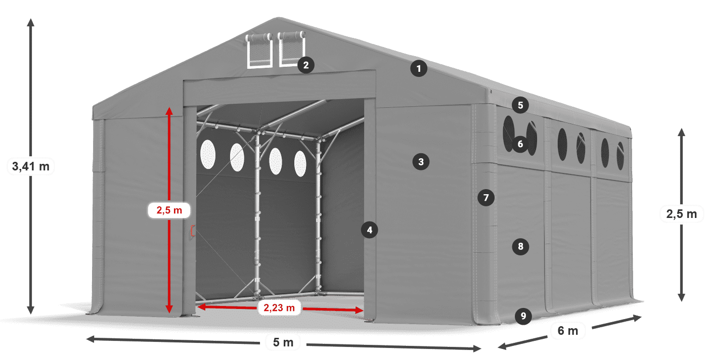 Toit: SD 560 PVC Murs: MS O 580 PVC légende 2,5m