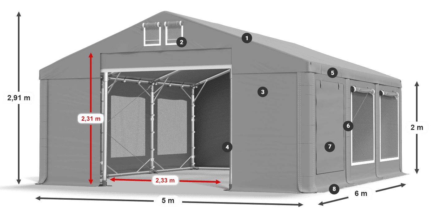 Toit: FR 620 PVC Murs: SD 500 PVC 2m légende