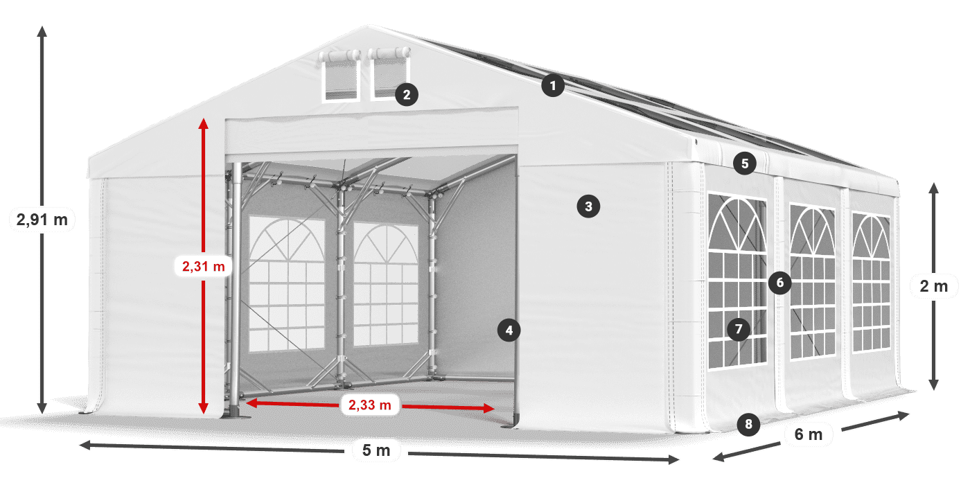 Toit: MS T 580 PVC Murs: FR 620 PVC 2m légende