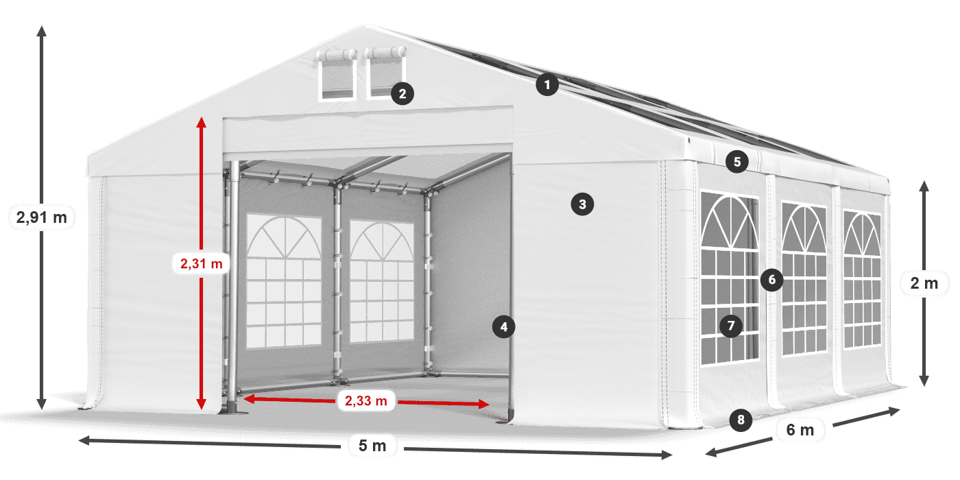 Toit: MS T 580 PVC Murs: FR 620 PVC 2m légende