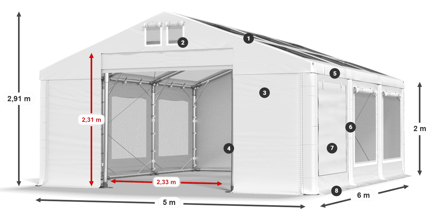 Toit: MS T 580 PVC Murs: SDM 500 PVC 2m légende