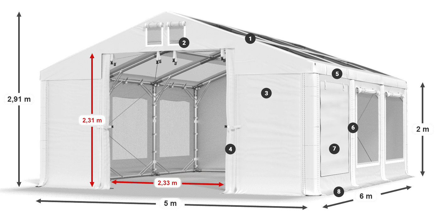 Toit: MS T 580 PVC Murs: SDM 500 PVC 2m légende
