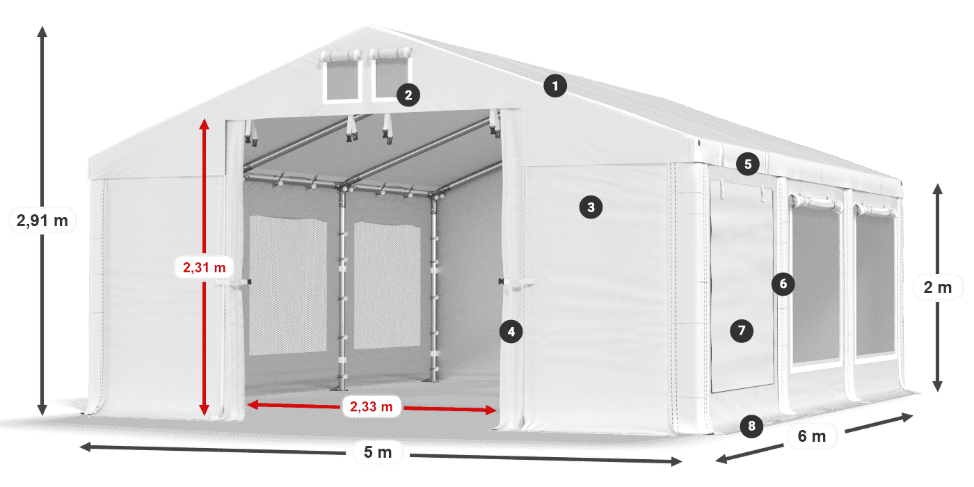 Toit: MS 580 PVC Murs: SD M 500 PVC 2m légende