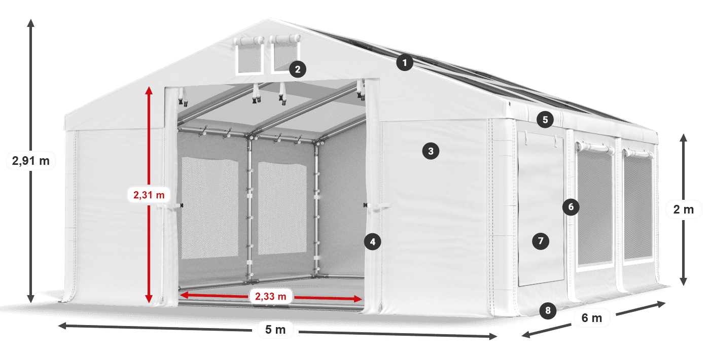 Toit: MS T 580 PVC Murs: SDM 500 PVC 2m légende
