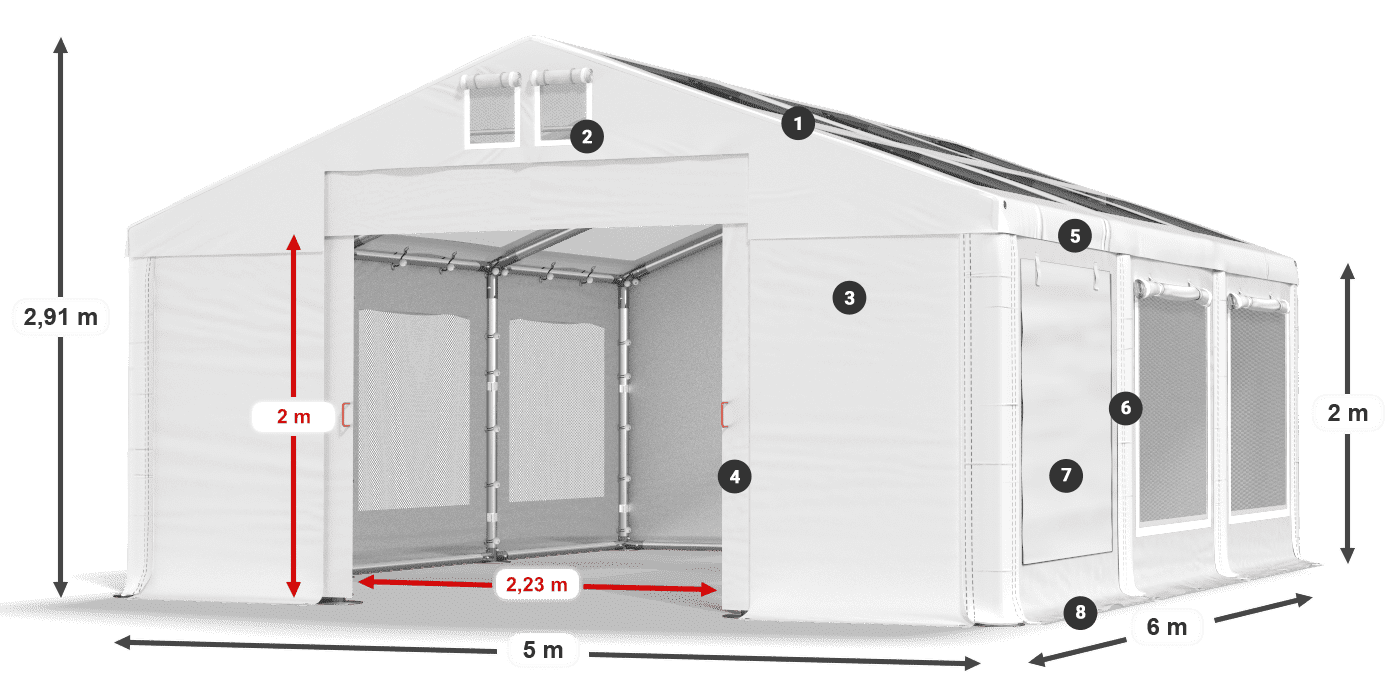 Toit: MS T 580 PVC Murs: SDM 500 PVC 2m légende