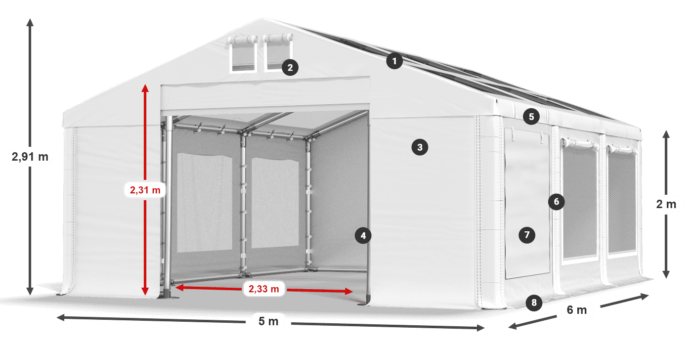 Toit: MS T 580 PVC Murs: SDM 500 PVC 2m légende