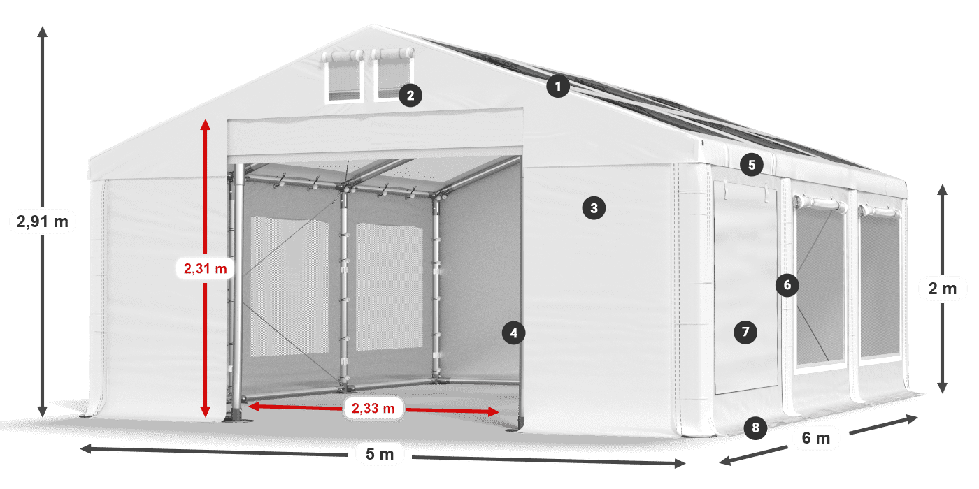 Toit: MS T 580 PVC Murs: SDM 500 PVC 2m légende