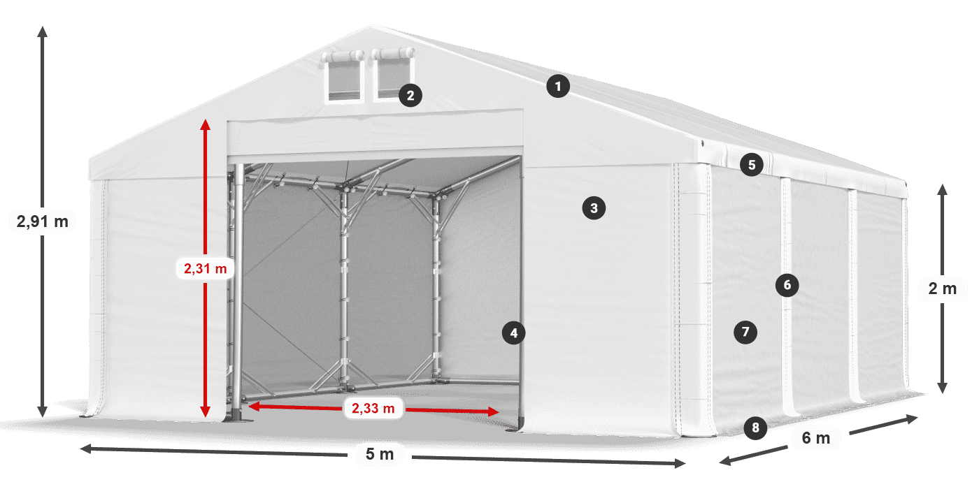 Toit: SD 560 PVC Murs: FR 620 PVC légende 2m