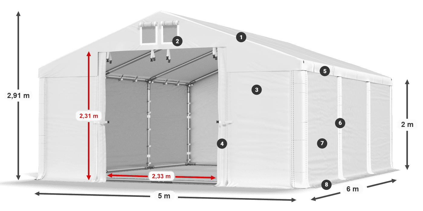 Toit: SD 560 PVC Murs: MS 580 PVC légende 2m