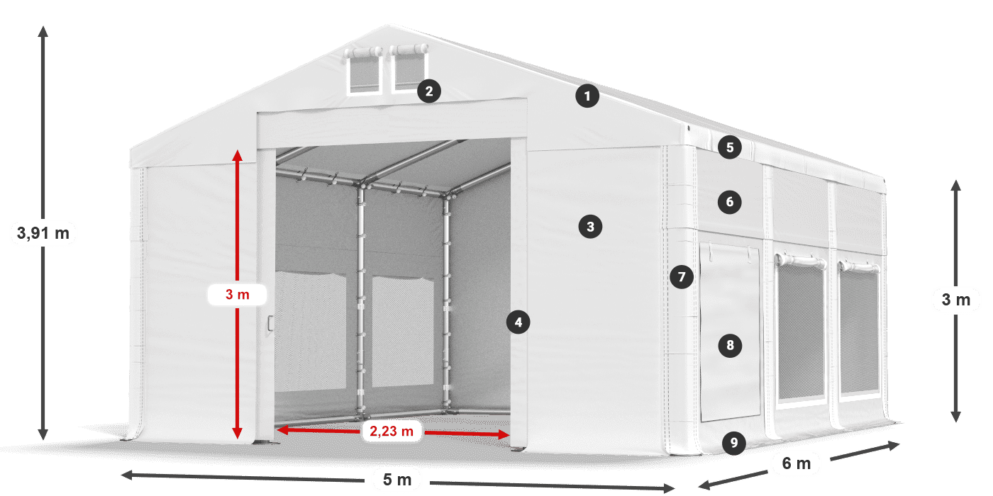 Toit: MS 580 PVC Murs: SD M 500 PVC 3m légende