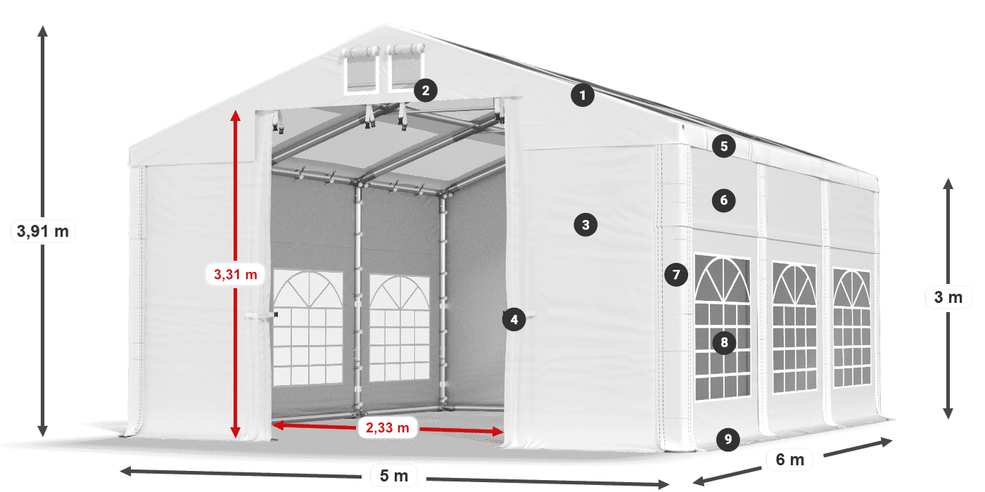 Toit: MS T 580 PVC Murs: SD Et 500 PVC 3m légende