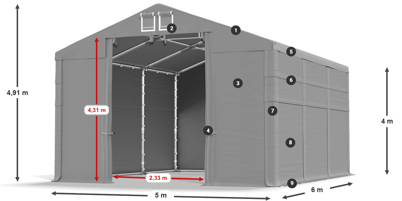 Toit: MS 580 PVC Murs: SD 500 PVC Légende de 4m