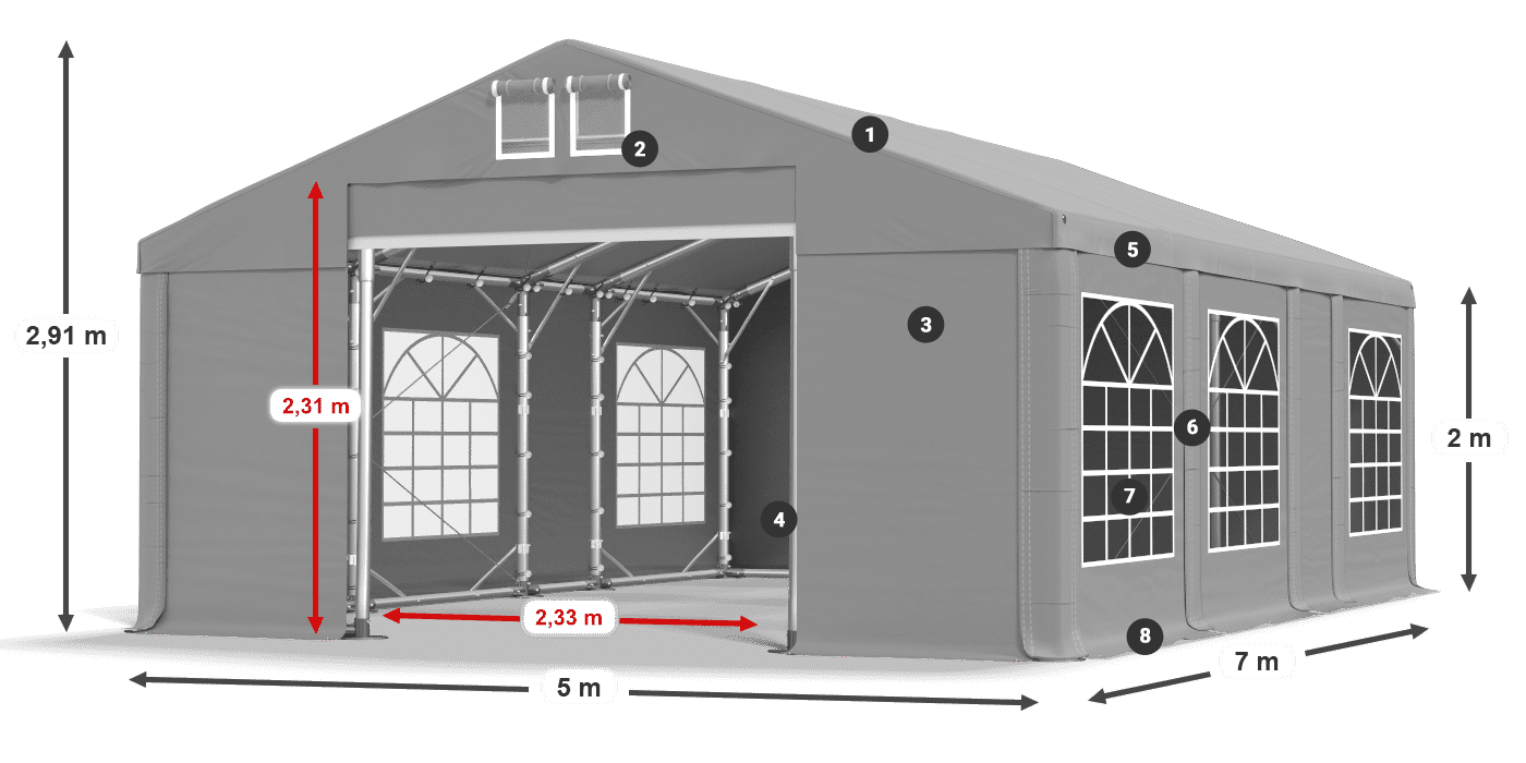 Toit: FR 620 PVC Murs: SD 500 PVC 2m légende