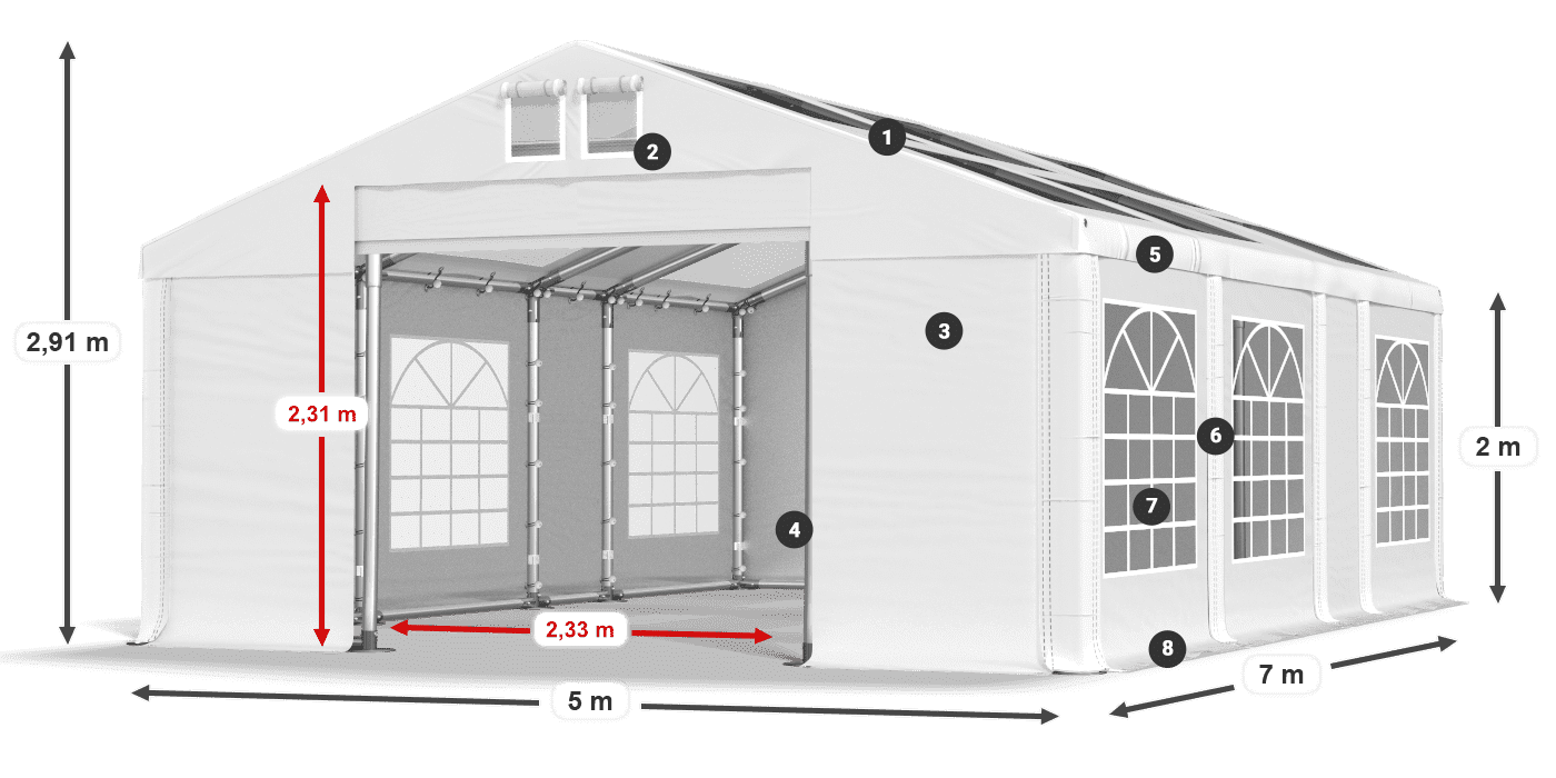 Toit: MS T 580 PVC Murs: FR 620 PVC 2m légende