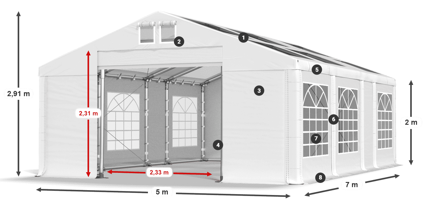 Toit: MS T 580 PVC Murs: FR 620 PVC 2m légende