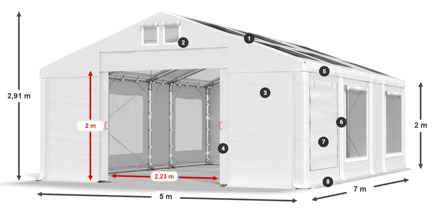 Toit: MS T 580 PVC Murs: SDM 500 PVC 2m légende