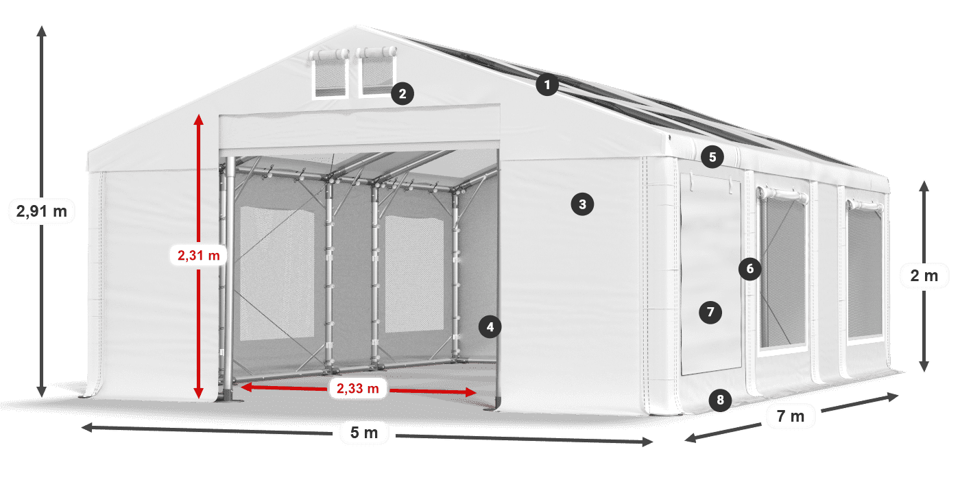Toit: MS T 580 PVC Murs: SDM 500 PVC 2m légende