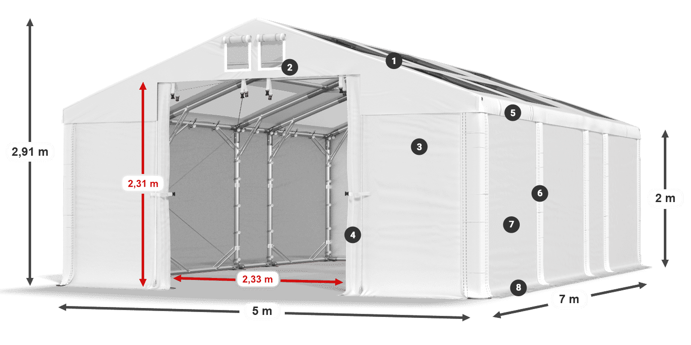 Toit: MS T 580 PVC Murs: SD 500 PVC 2m légende