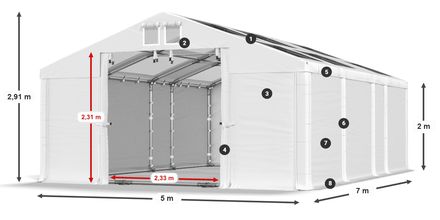 Toit: MS T 580 PVC Murs: SD 500 PVC 2m légende