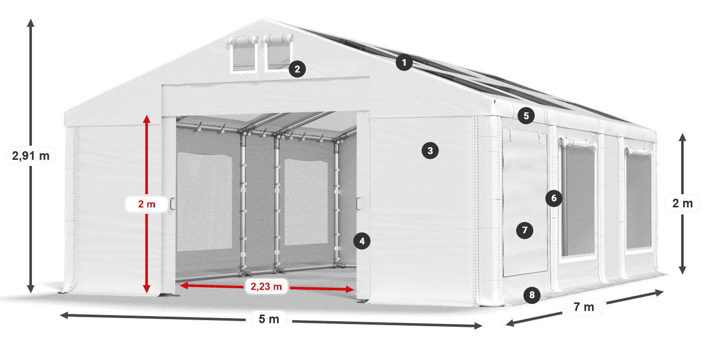Toit: MS T 580 PVC Murs: SDM 500 PVC 2m légende