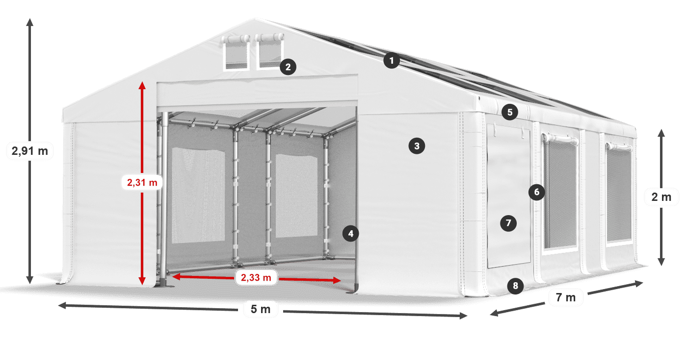 Toit: MS T 580 PVC Murs: SDM 500 PVC 2m légende