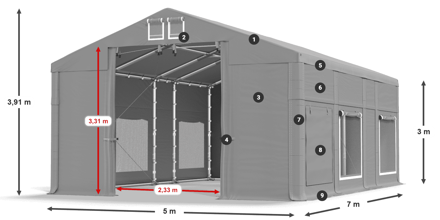 Toit: FR 620 PVC Murs: SD 500 PVC 3m légende