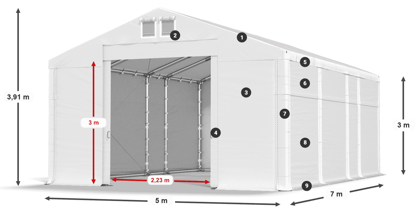 Toit: MS 580 PVC Murs: FR 620 PVC 3m légende