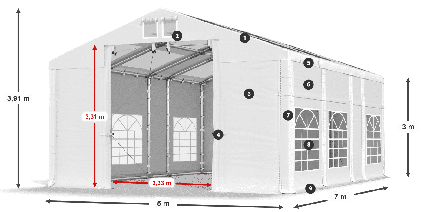 Toit: MS T 580 PVC Murs: FR 620 PVC 3m légende