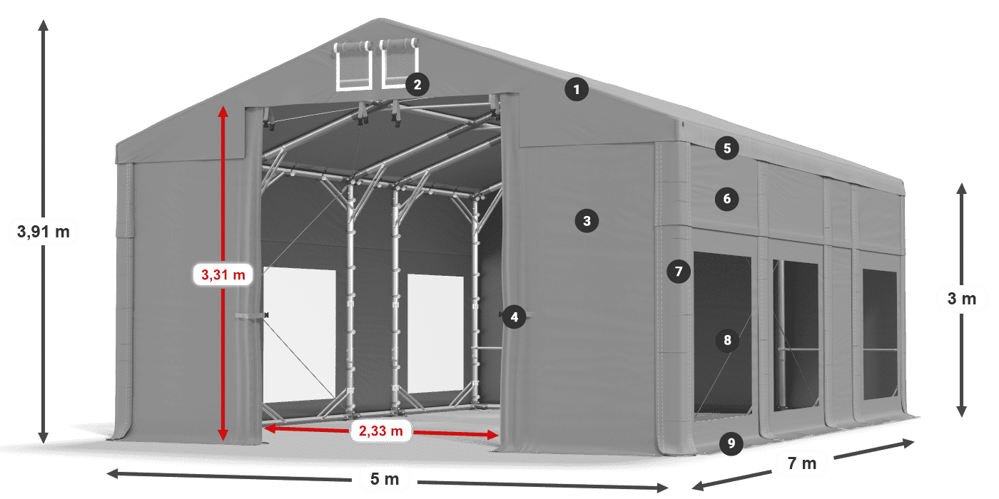 Toit: MS 580 PVC Murs: MS 580 PVC 3m légende