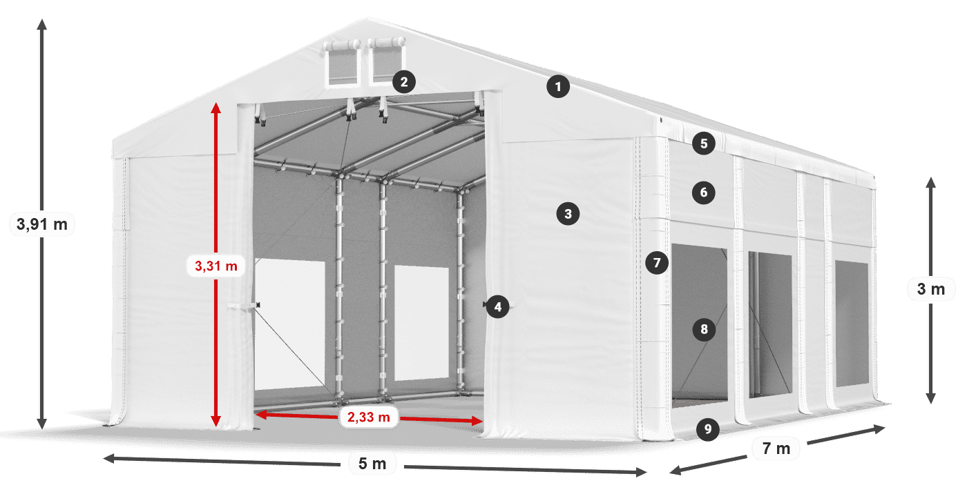 Toit: MS 580 PVC Murs: MS 580 PVC 3m légende
