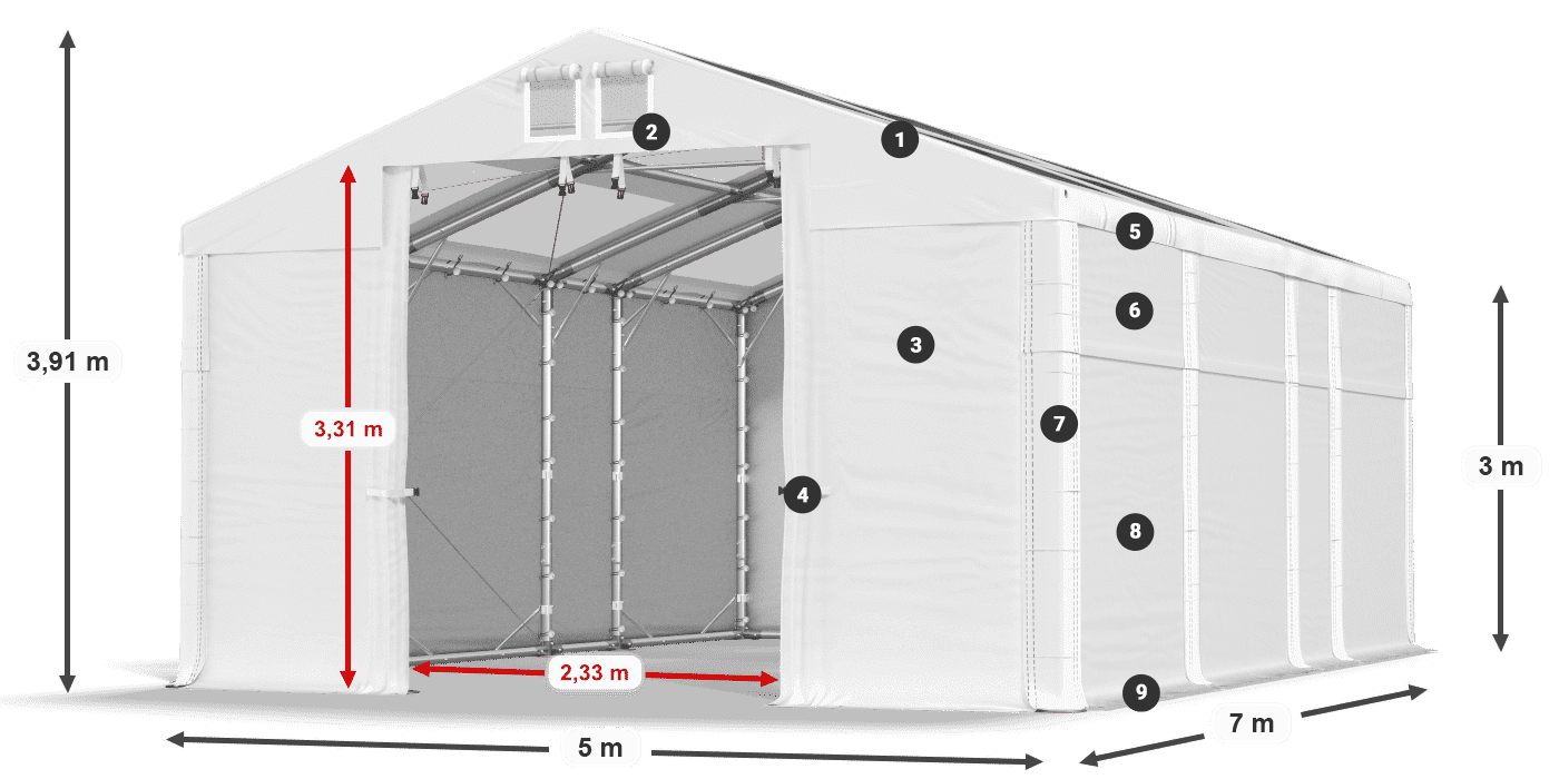 Toit: MS T 580 PVC Murs: SD 500 PVC 3m légende
