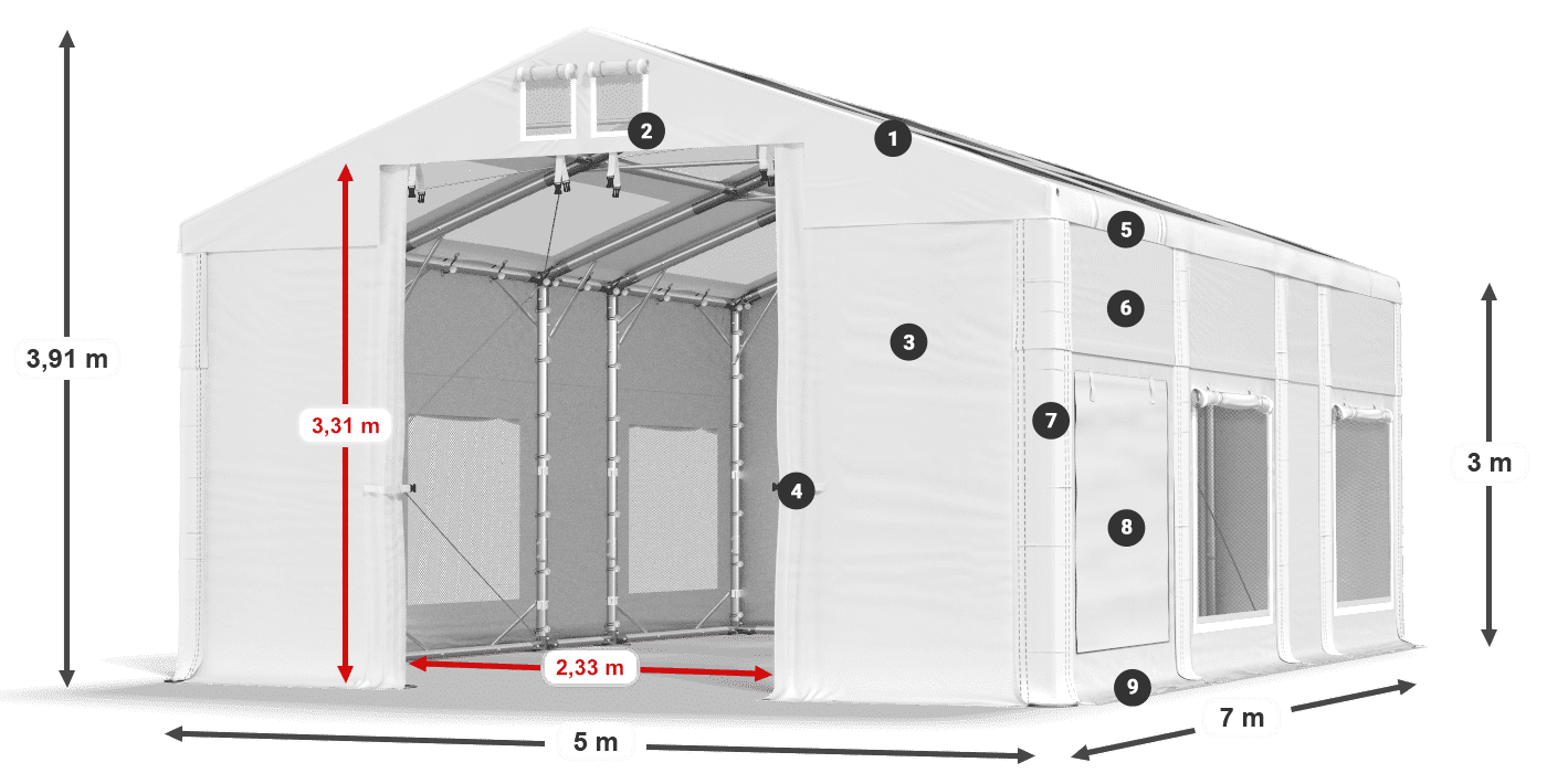 Toit: MS T 580 PVC Murs: SD M 500 PVC 3m légende