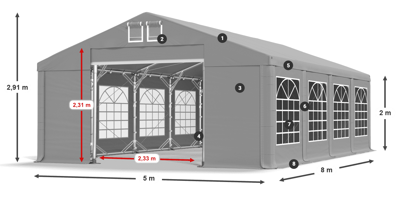 Toit: FR 620 PVC Murs: SD 500 PVC 2m légende