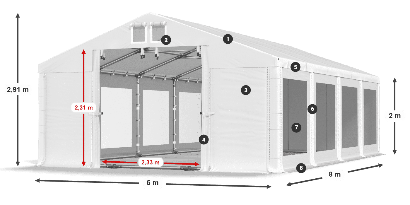 Toit: MS 580 PVC Murs: MS 580 PVC 2m légende
