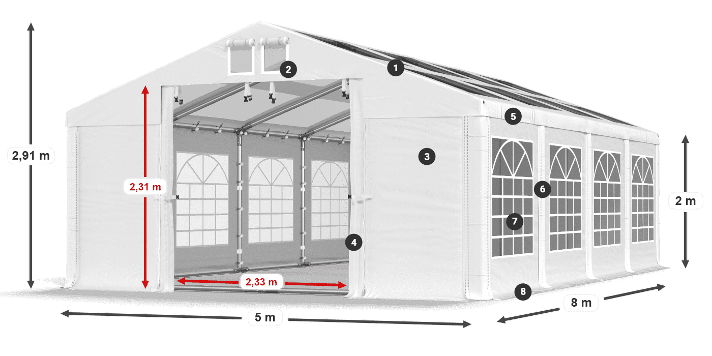 Toit: MS 580 PVC Murs: SD 500 PVC 2m légende